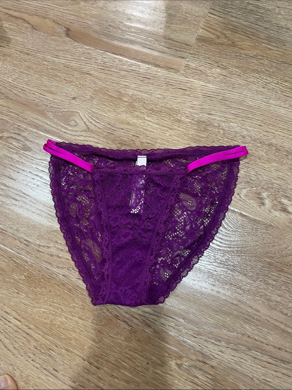 Victoria's Secret Purple Lace Bikini Panty with Pink Trim Accents